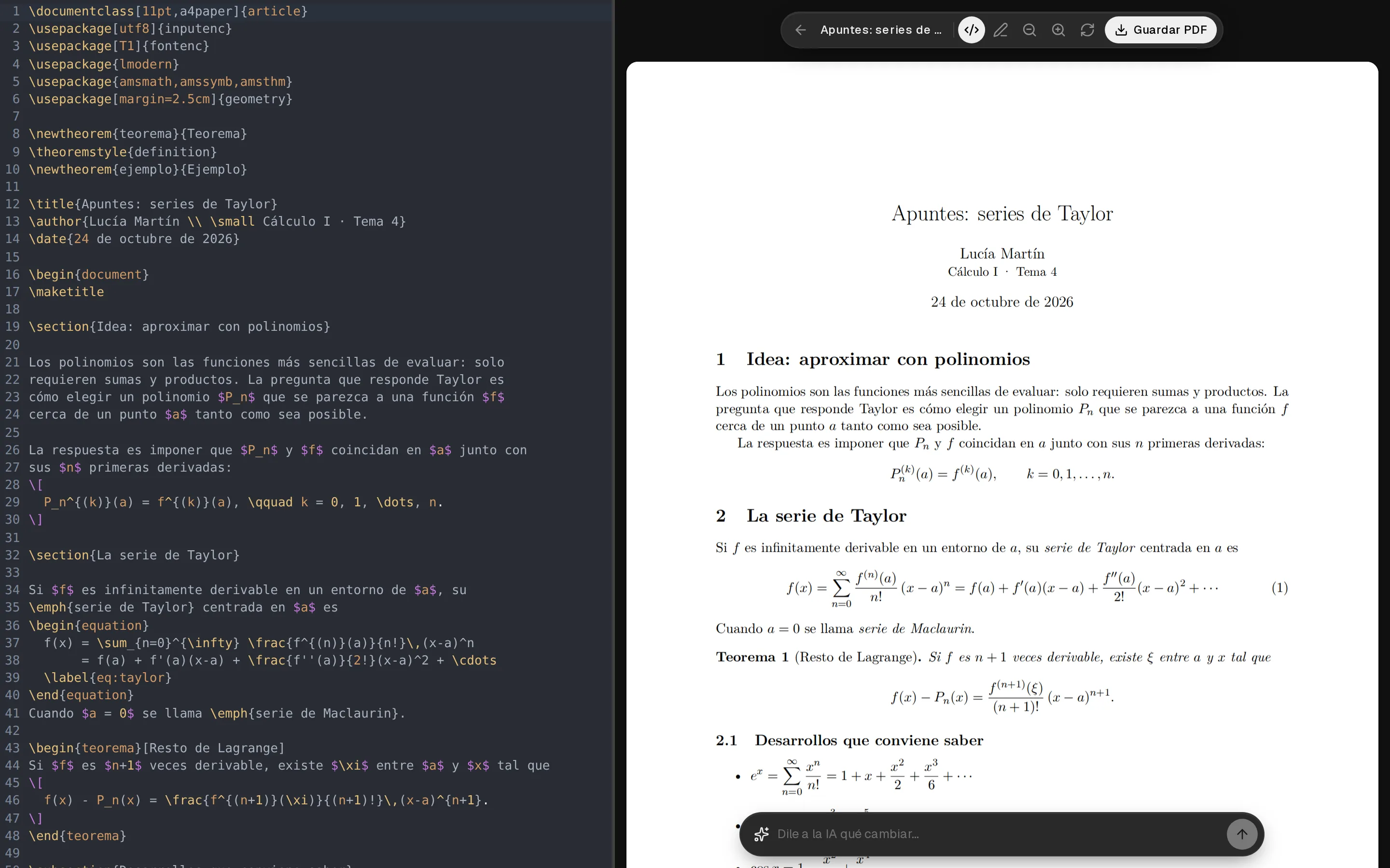 Redacta tus propios documentos en LaTeX y expórtalos a PDF.