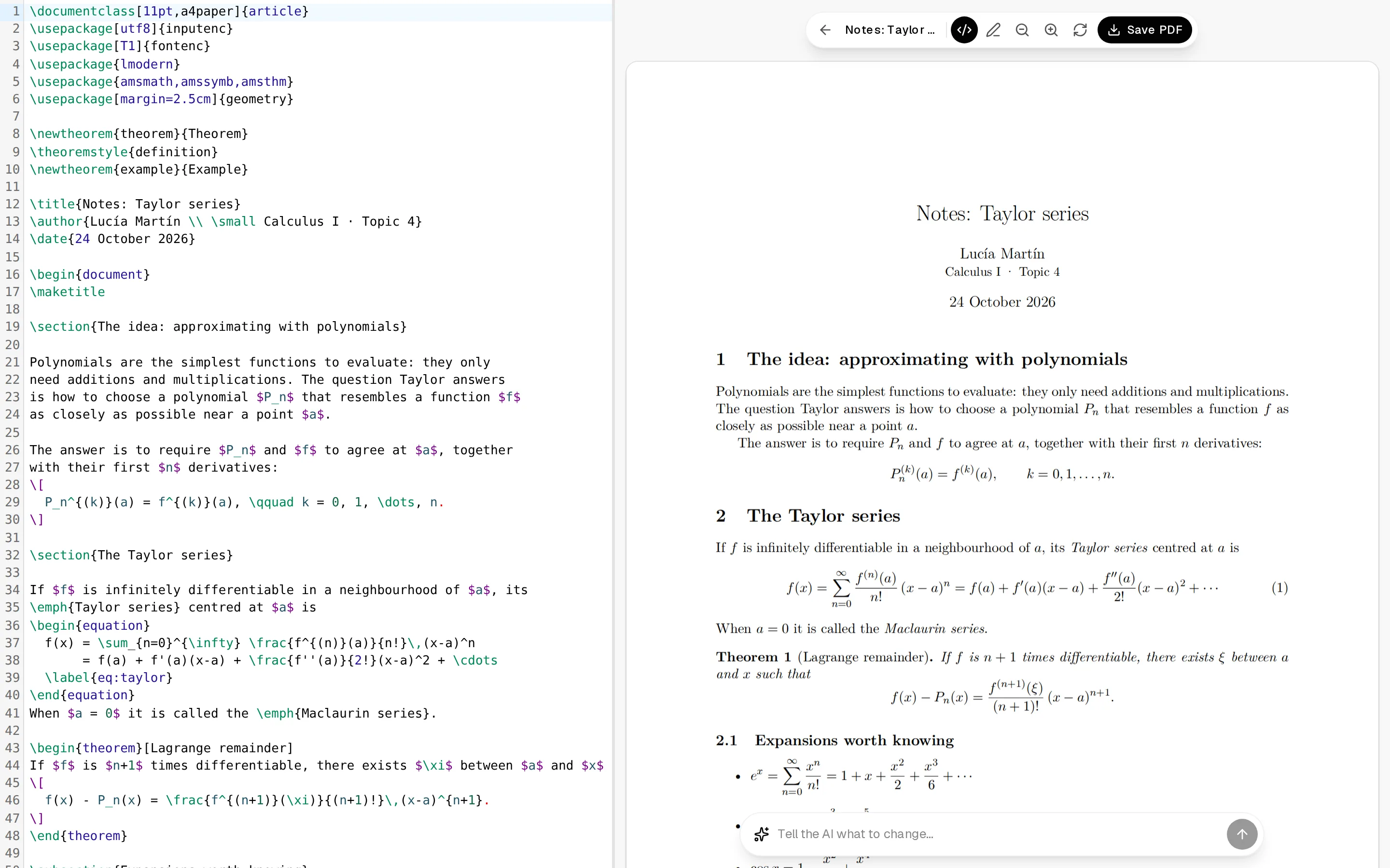 Write your own documents in LaTeX and export them to PDF.