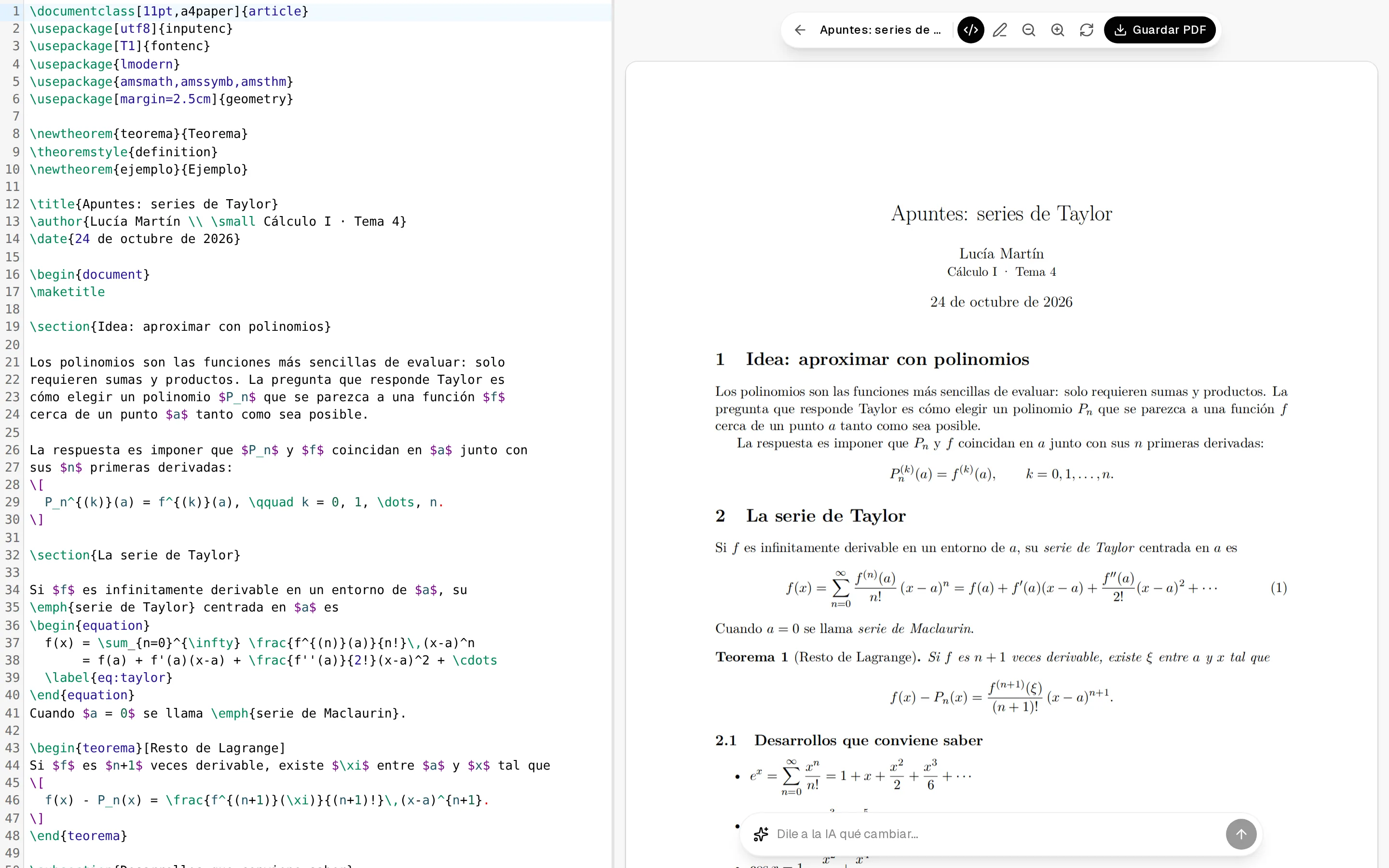 Redacta tus propios documentos en LaTeX y expórtalos a PDF.